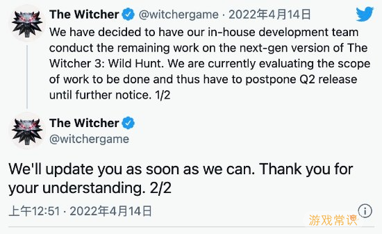 CDPR否认《巫师3》次世代升级开发困难：工作量不多
