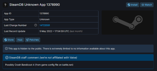 SteamDB泄露未命名的应用程序是《古惑狼4》
