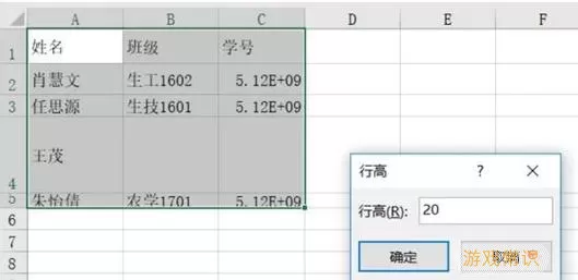 excel表格调整行高和列宽